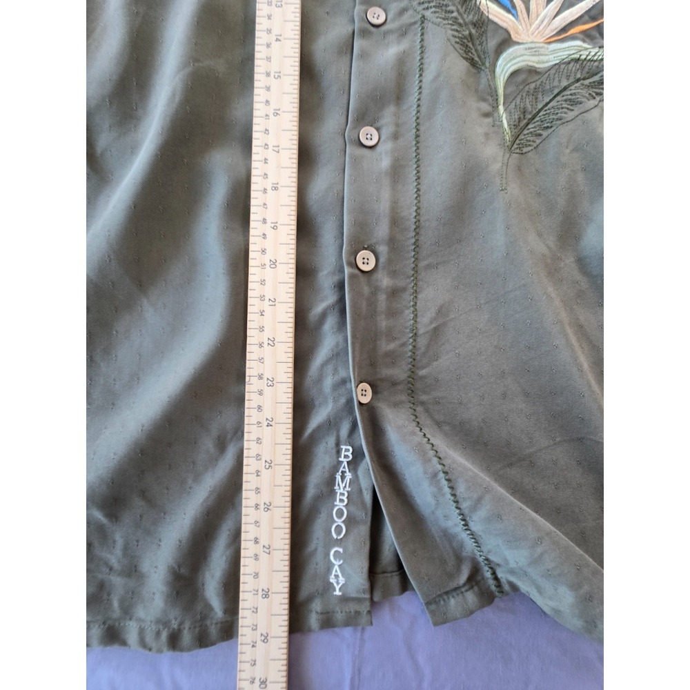 Bamboo Cay Camp Shirt Forest Green Emboidery Hawaiian Short Sleeves M Sz Small - Picture 12 of 12